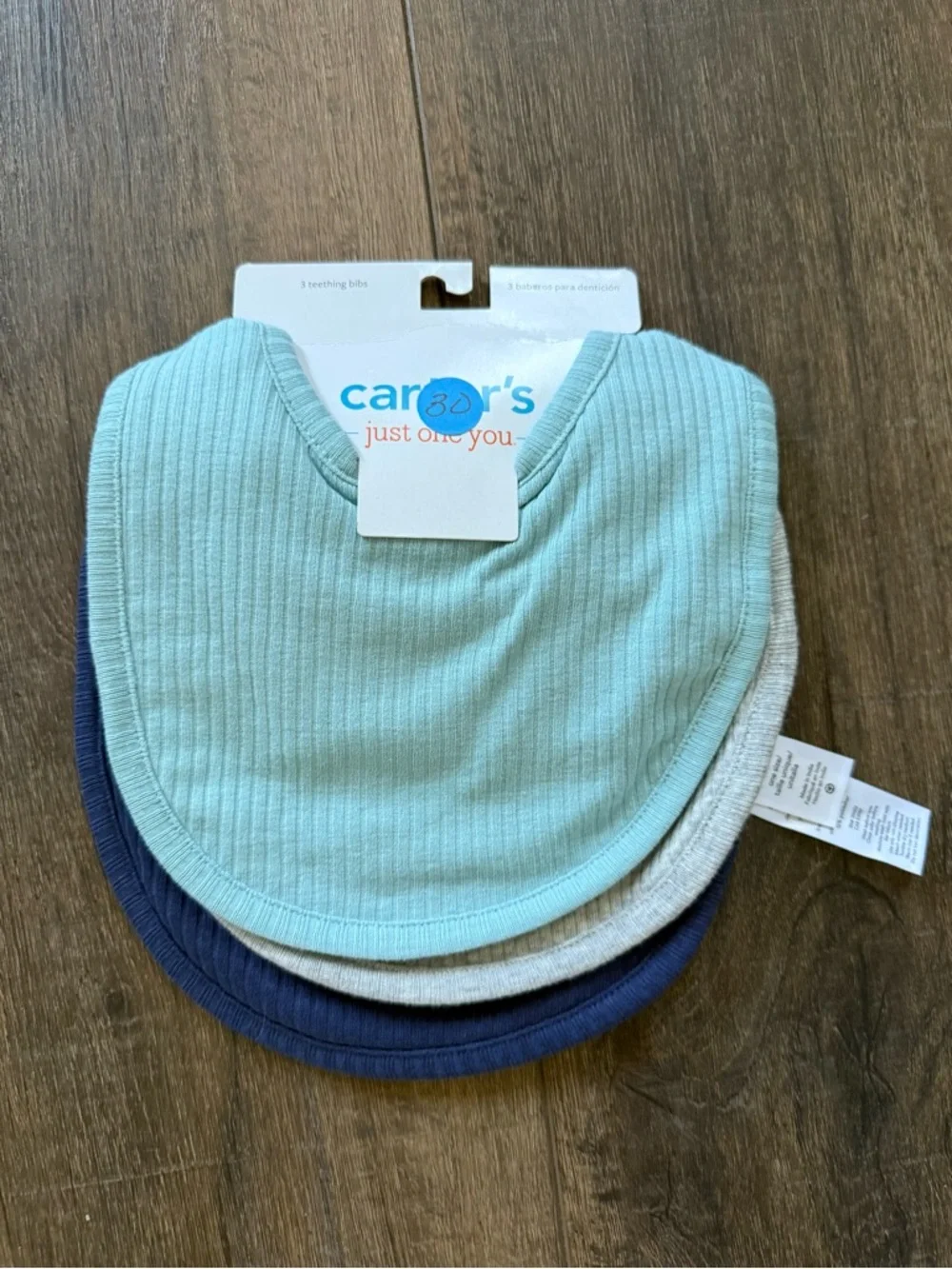 Carter's 3-Pack bibs & 3 pk Muslin Burp Cloths in Cream, Beige and Slate Blue